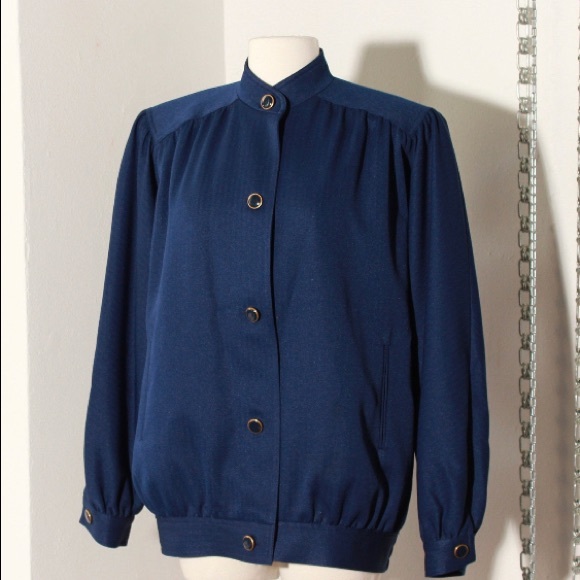 Vintage Navy Blue Puff Sleeve Jacket sz M - Picture 1 of 2